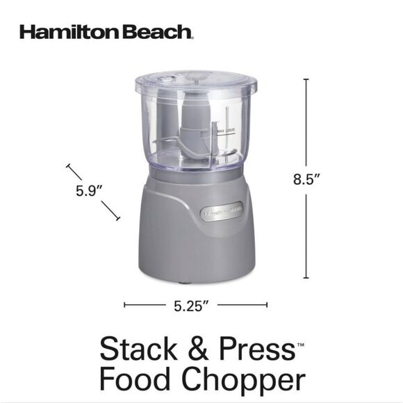 Hamilton Beach 3-Cup Stack & Press Food Chopper- Grey - Picture 7 of 15